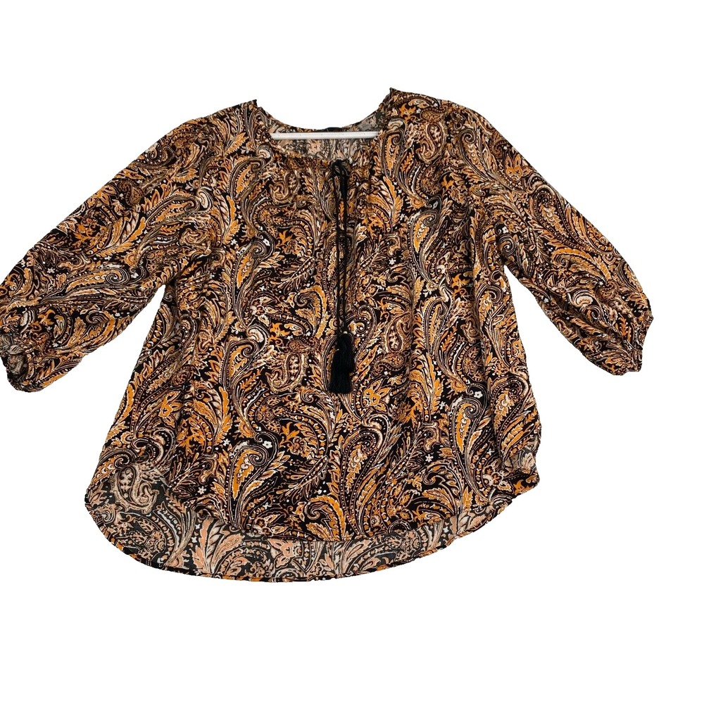 Tahari Women's Floral Blouse, Size 1X/1G 3/4 Sleeve Crew Neck Drawstring,Spring - Picture 13 of 13